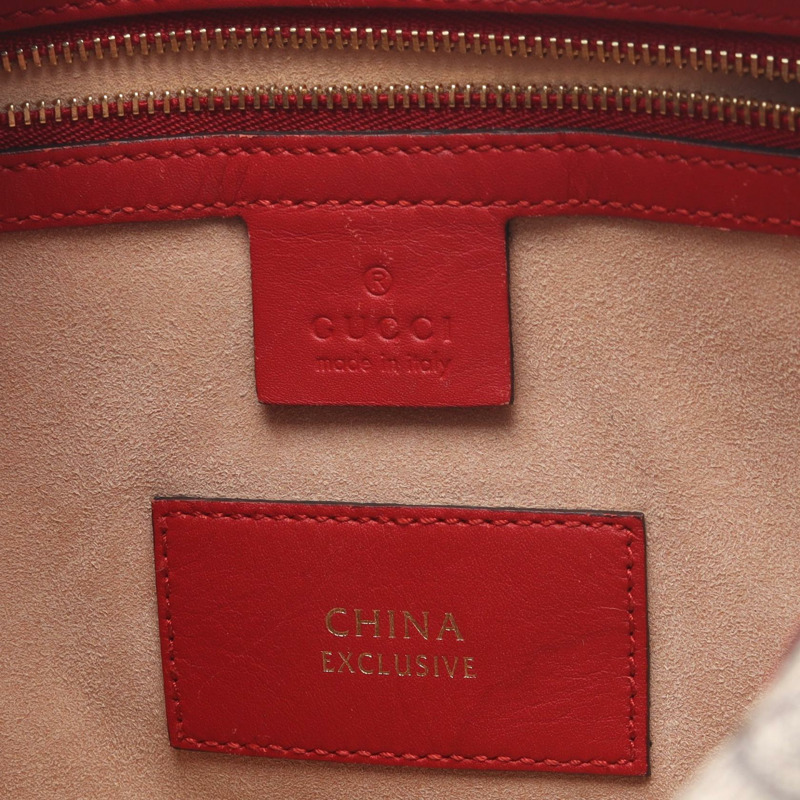 GUCCI GG Supreme 肩背斜背包 409529 帆布皮革 米色 紅色 二手-3