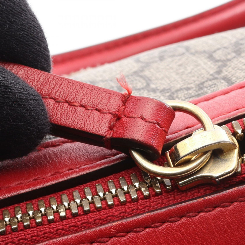 GUCCI GG Supreme 肩背斜背包 409529 帆布皮革 米色 紅色 二手-6