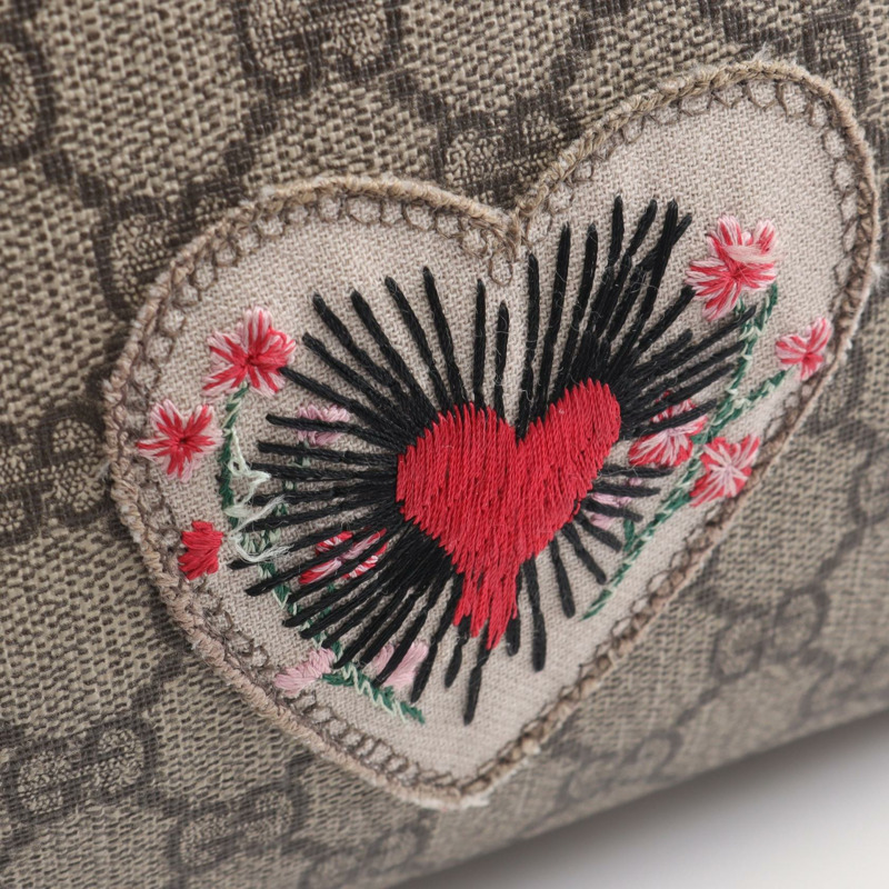 GUCCI GG Supreme 肩背斜背包 409529 帆布皮革 米色 紅色 二手-8