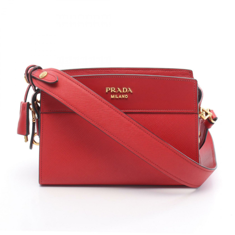 PRADA SAFFIANO CITY C 肩挎斜背包，紅色皮革，二手女款-0