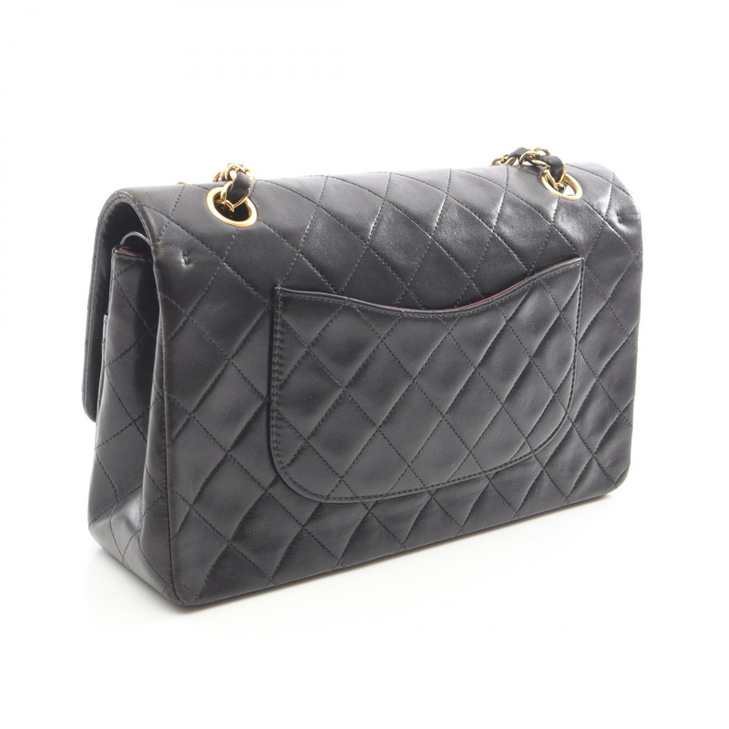 香奈兒 (CHANEL) Matelasse W 翻蓋鏈條單肩包，羊皮材質，黑色，二手，女士款，金色五金-1