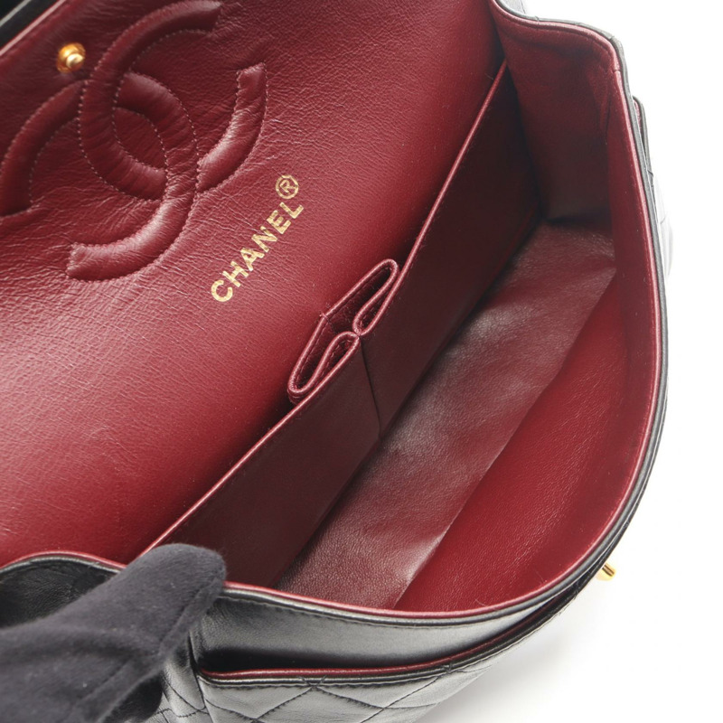 香奈兒 (CHANEL) Matelasse W 翻蓋鏈條單肩包，羊皮材質，黑色，二手，女士款，金色五金-2