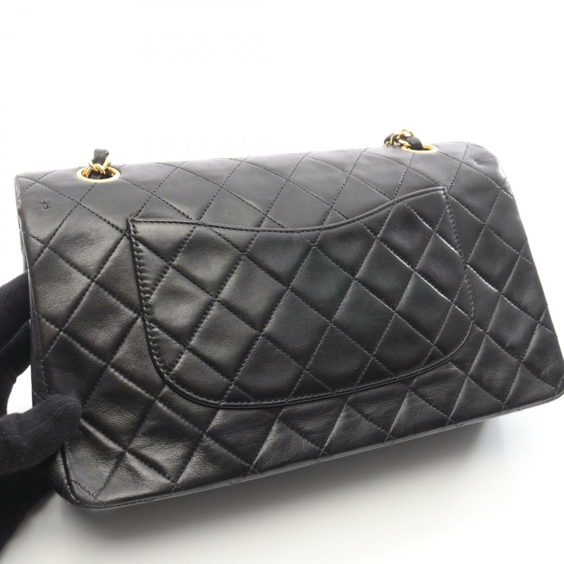 香奈兒 (CHANEL) Matelasse W 翻蓋鏈條單肩包，羊皮材質，黑色，二手，女士款，金色五金-5