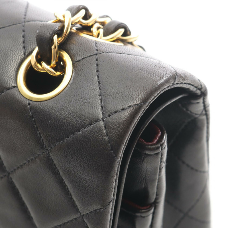 香奈兒 (CHANEL) Matelasse W 翻蓋鏈條單肩包，羊皮材質，黑色，二手，女士款，金色五金-6