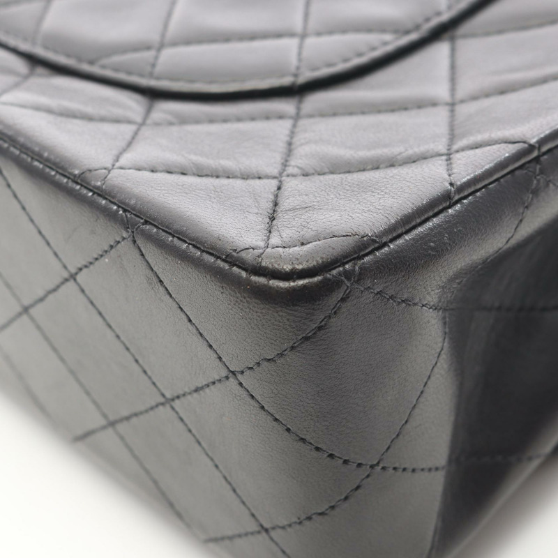 香奈兒 (CHANEL) Matelasse W 翻蓋鏈條單肩包，羊皮材質，黑色，二手，女士款，金色五金-8