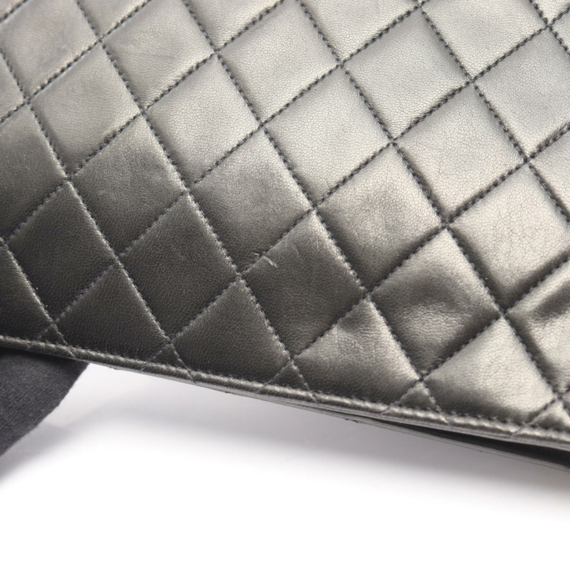 香奈兒 (CHANEL) Matelasse 單翻蓋鏈條肩背包，羊皮材質，黑色，二手，女士款，金色五金-9