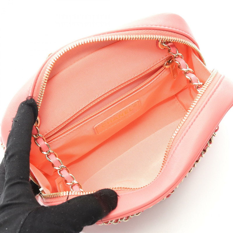 香奈兒 COCO 標誌鏈條肩背包 AS2305 粉紅羊皮，二手，女士，金色五金-2