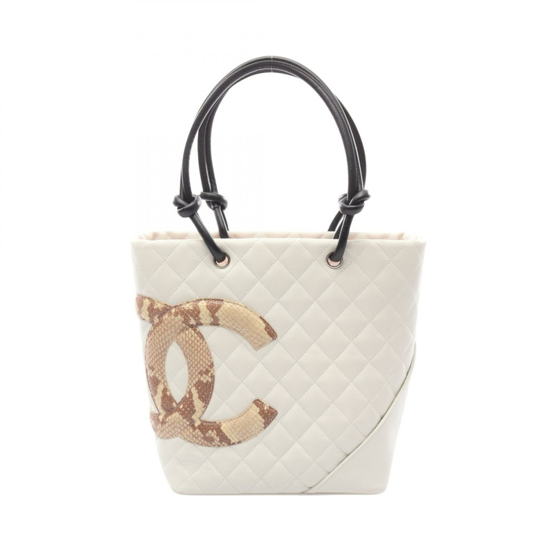 香奈兒 Cambon 系列中型手提包，異國皮革，白色多色，二手女款-0