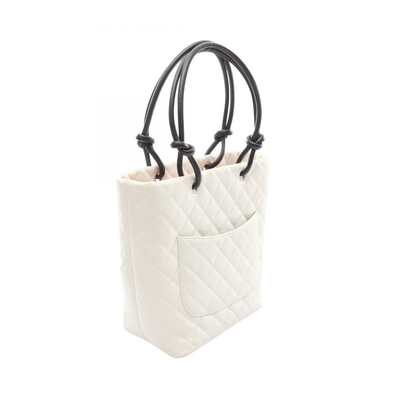 香奈兒 Cambon 系列中型手提包，異國皮革，白色多色，二手女款-1