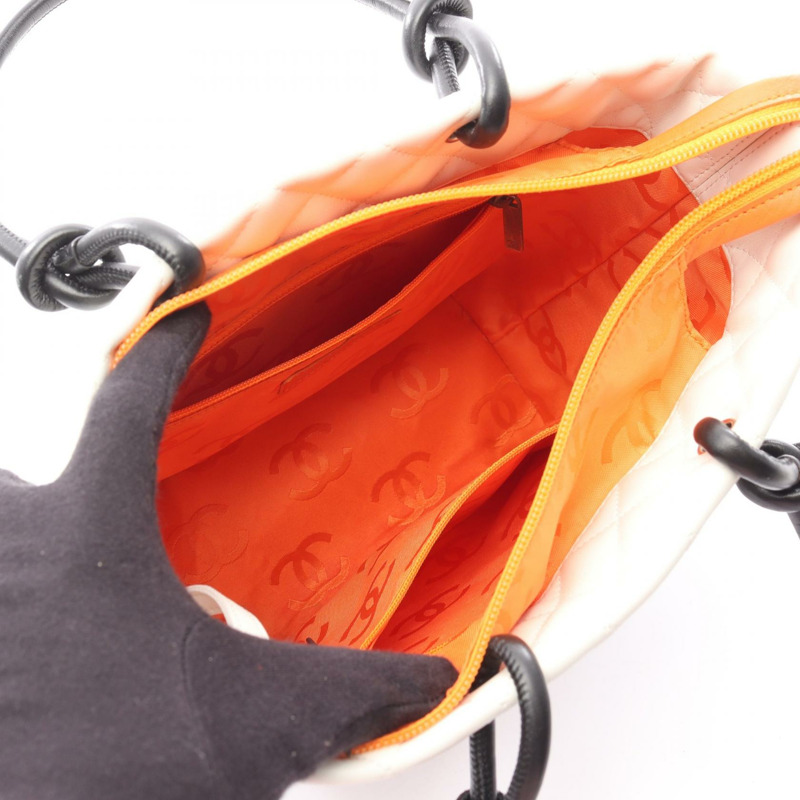 香奈兒 Cambon 系列中型手提包，異國皮革，白色多色，二手女款-2