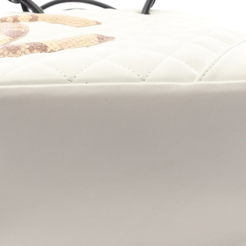 香奈兒 Cambon 系列中型手提包，異國皮革，白色多色，二手女款-6