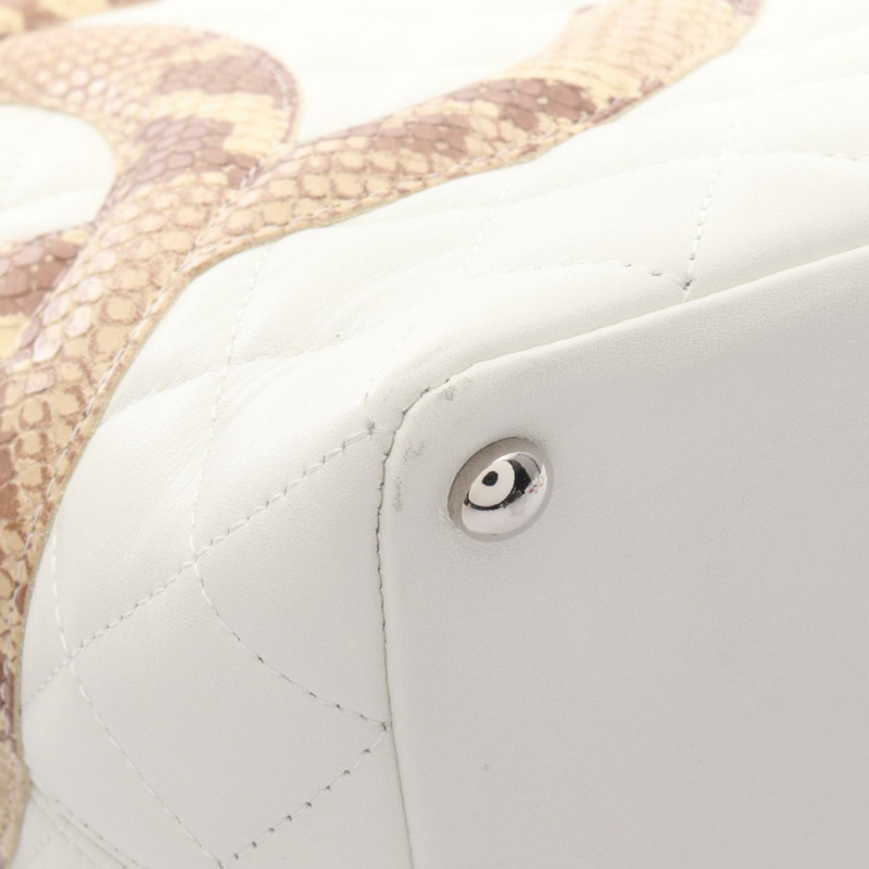 香奈兒 Cambon 系列中型手提包，異國皮革，白色多色，二手女款-7