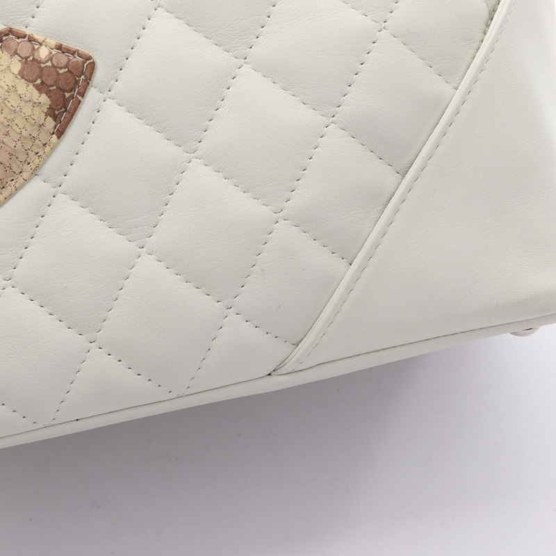 香奈兒 Cambon 系列中型手提包，異國皮革，白色多色，二手女款-10