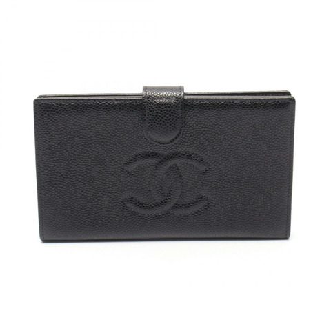香奈兒 COCO Mark 雙折長皮夾 A13498 小牛皮 黑 GHW 二手 CC