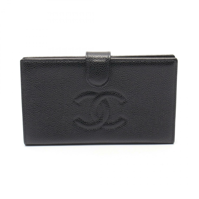 香奈兒 COCO Mark 雙折長皮夾 A13498 小牛皮 黑 GHW 二手 CC-0