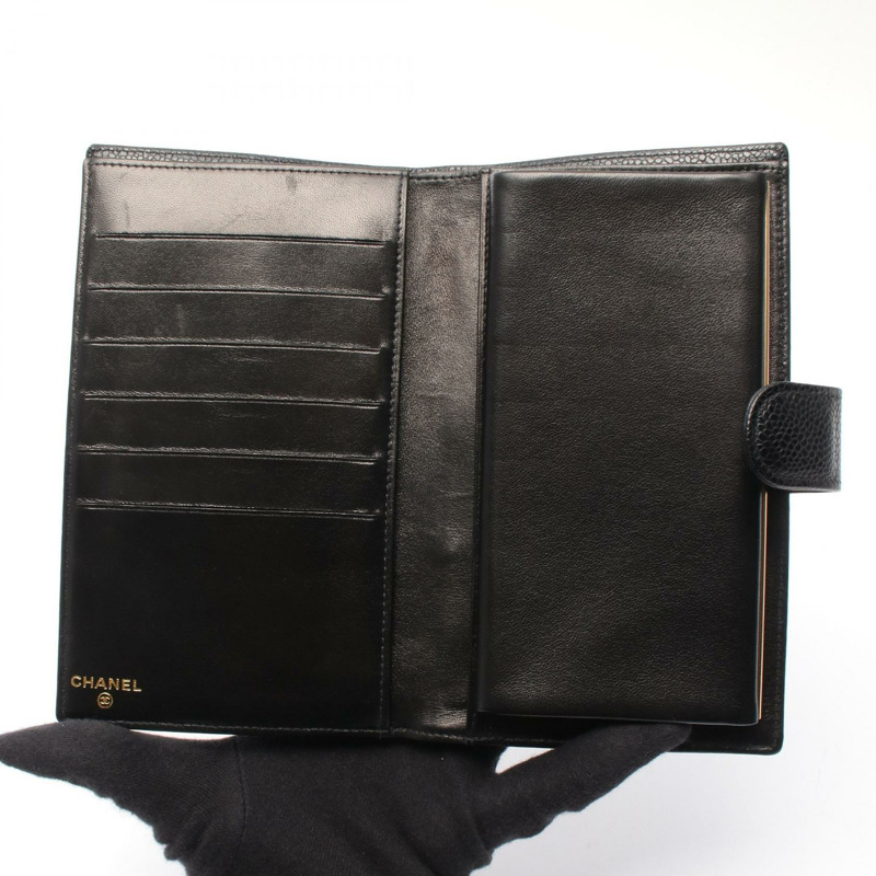 香奈兒 COCO Mark 雙折長皮夾 A13498 小牛皮 黑 GHW 二手 CC-2