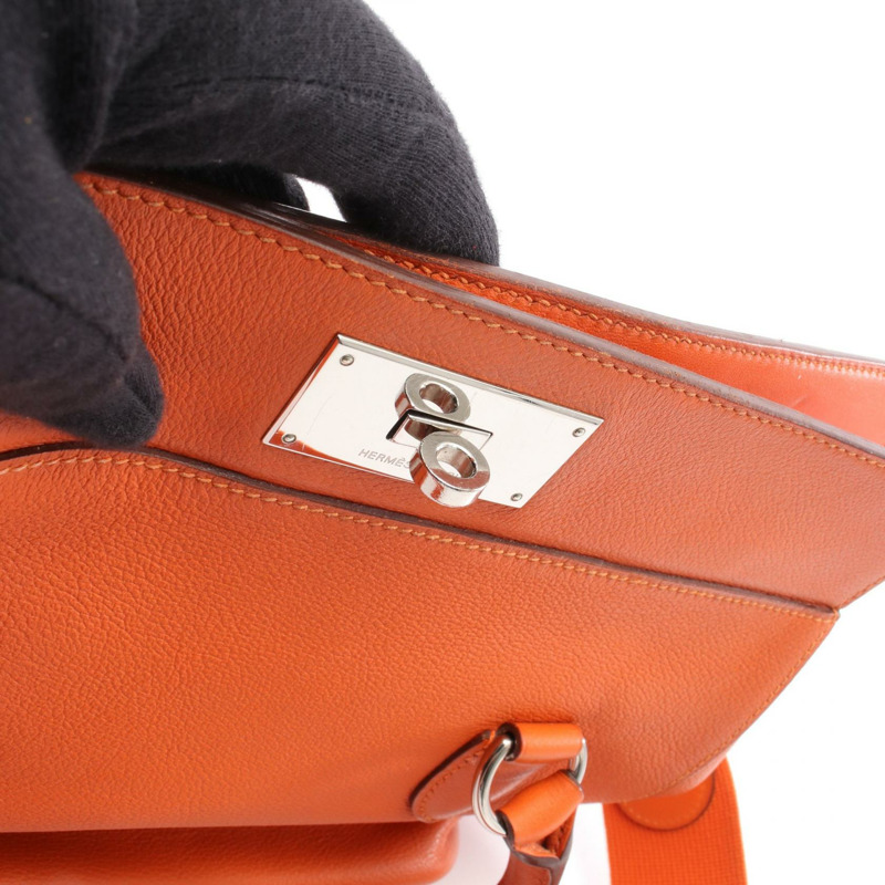 Eamas Toolbox 26 單肩包，T Evercolor 皮革，橙色罌粟花圖案，二手，帶五金配件-8