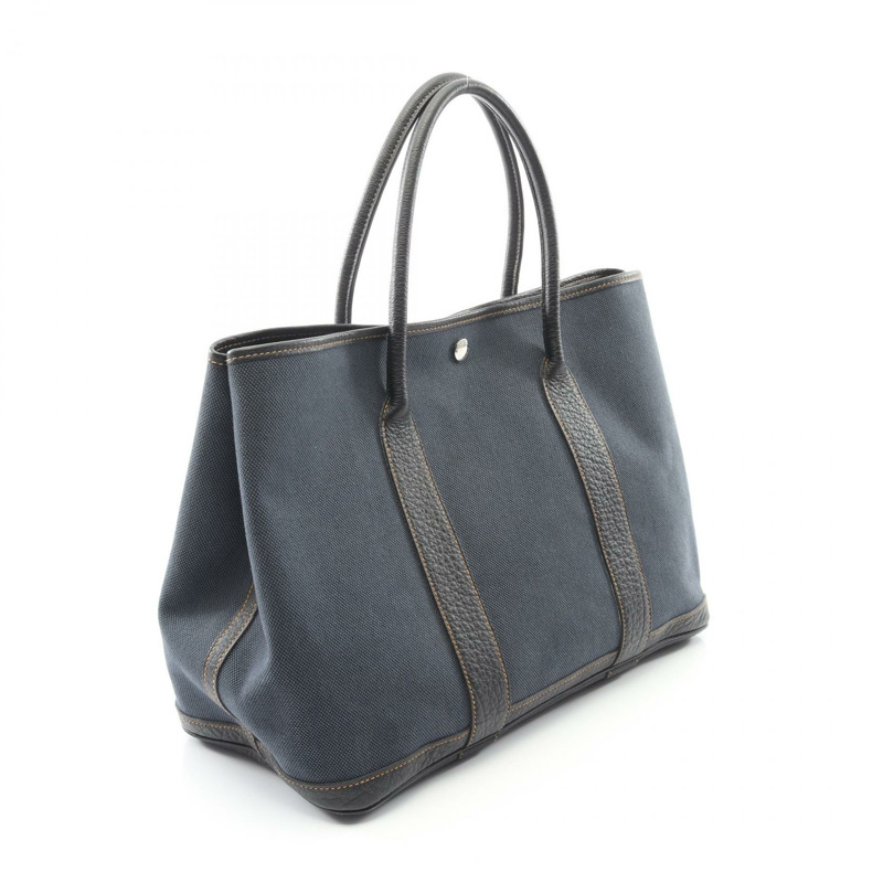 愛馬仕花園派對 PM 手提包 P Toile H Negonda 皮革 Denim fonce 二手 SHW-1