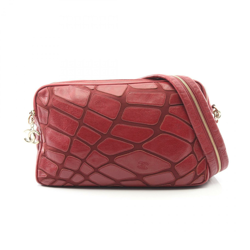 香奈兒 COCO 標誌單肩斜背包，羊皮帆布，波爾多紅，金色五金，二手-0