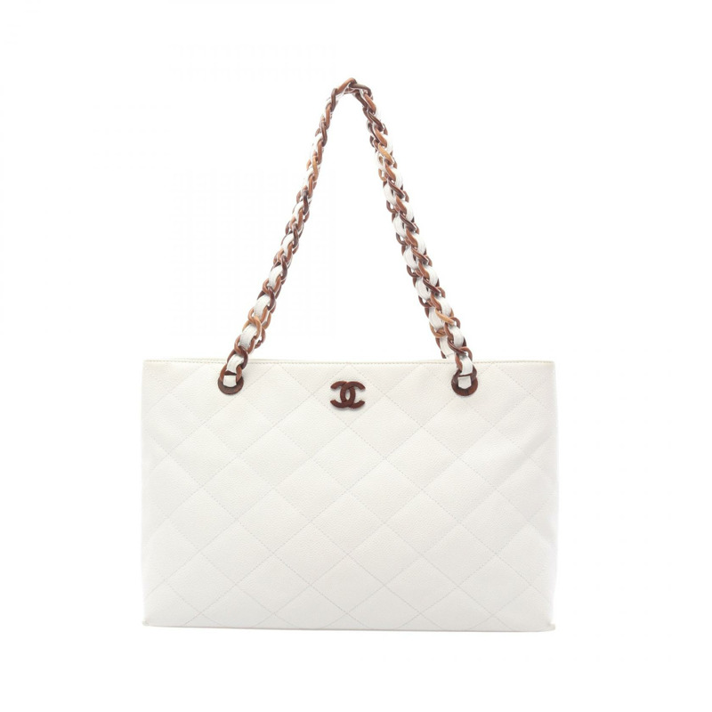 香奈兒 (CHANEL) 絎縫鏈條肩背包 白色皮革 GHW 二手 女士 CC-0