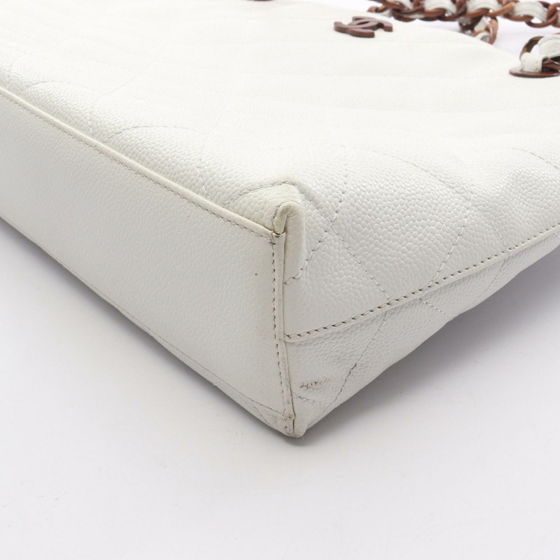 香奈兒 (CHANEL) 絎縫鏈條肩背包 白色皮革 GHW 二手 女士 CC-5