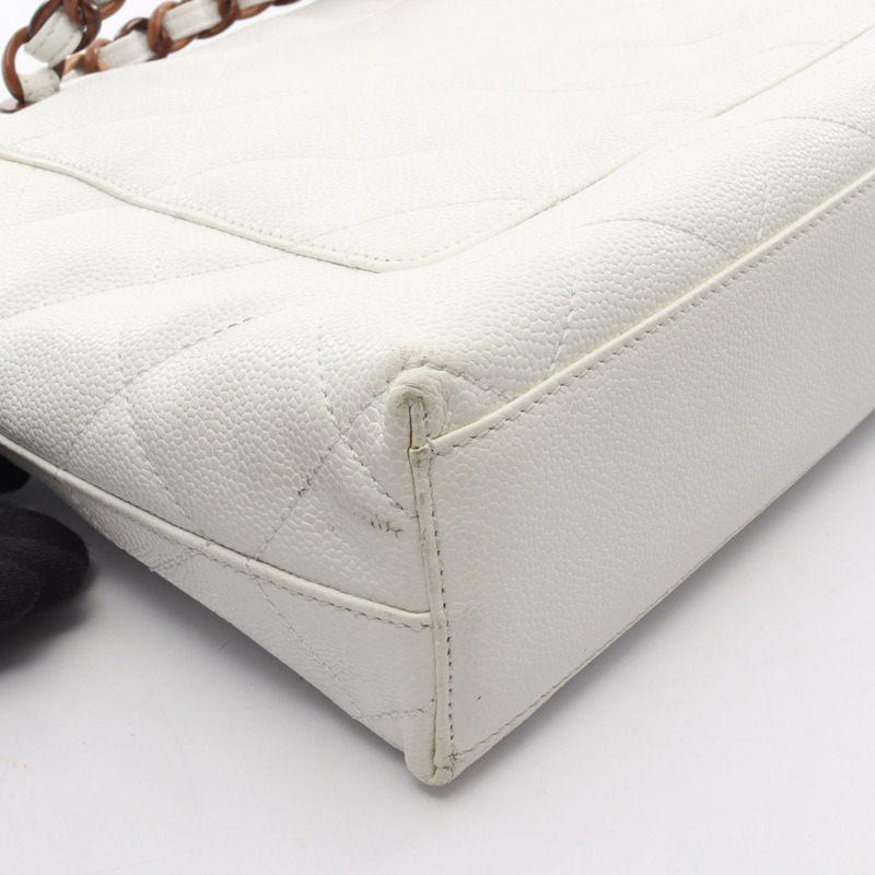 香奈兒 (CHANEL) 絎縫鏈條肩背包 白色皮革 GHW 二手 女士 CC-6