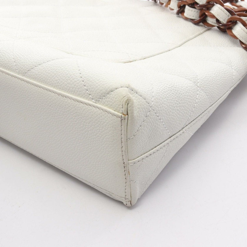 香奈兒 (CHANEL) 絎縫鏈條肩背包 白色皮革 GHW 二手 女士 CC-7