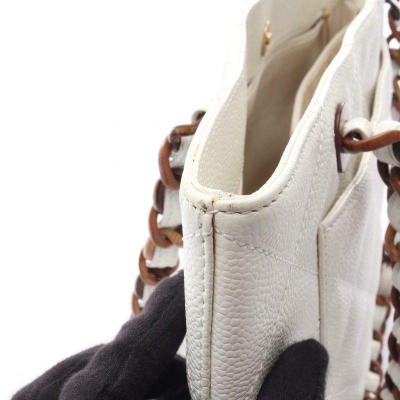 香奈兒 (CHANEL) 絎縫鏈條肩背包 白色皮革 GHW 二手 女士 CC-9