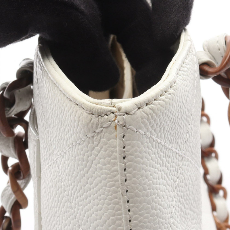 香奈兒 (CHANEL) 絎縫鏈條肩背包 白色皮革 GHW 二手 女士 CC-10