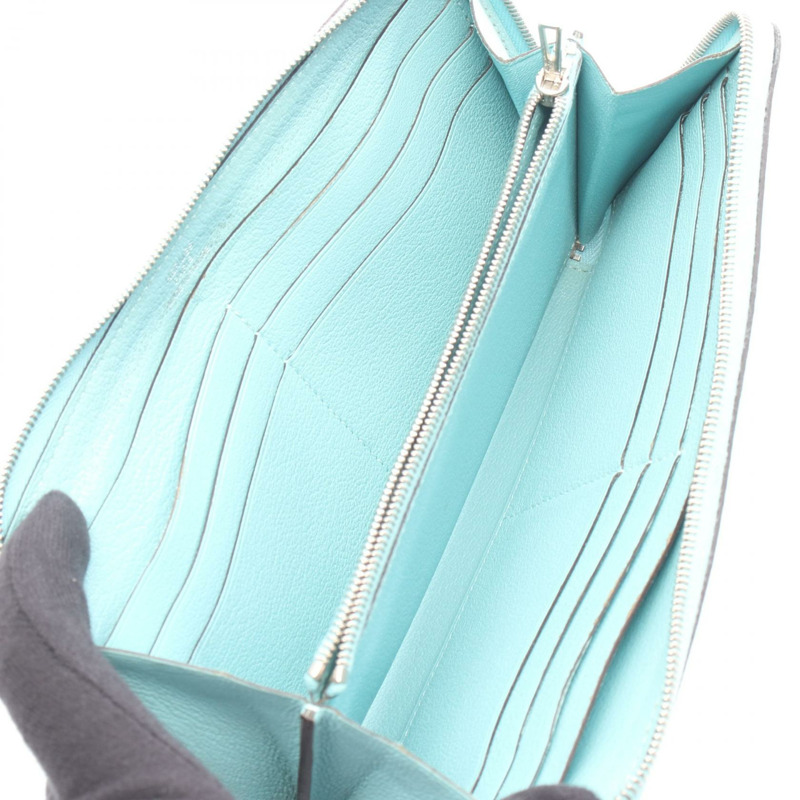 愛馬仕 Azap 長拉鍊錢包，Clemence 皮革，藍色環礁 SHW，二手-2