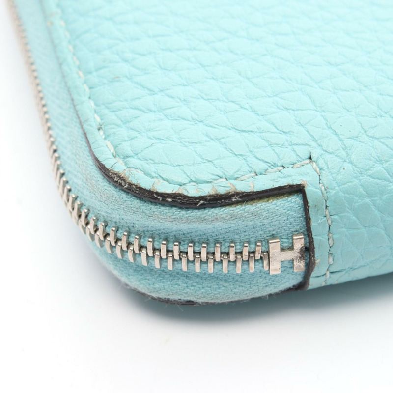 愛馬仕 Azap 長拉鍊錢包，Clemence 皮革，藍色環礁 SHW，二手-9