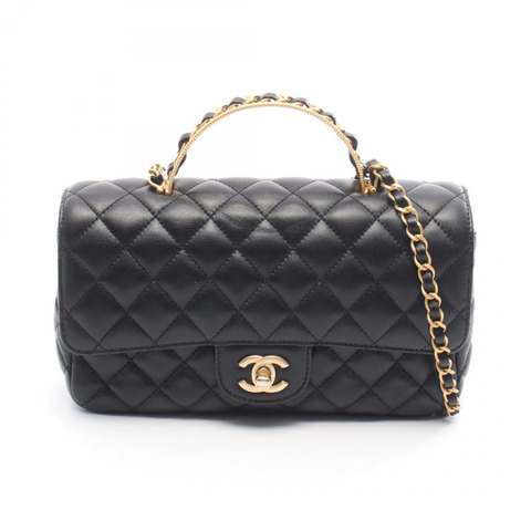 香奈兒 (CHANEL) 絎縫鏈條肩背斜背包，羊皮材質，黑色，金色五金，二手 CC