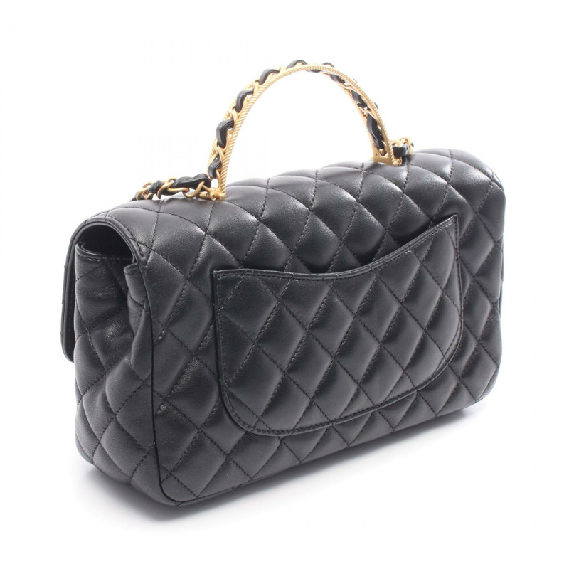 香奈兒 (CHANEL) 絎縫鏈條肩背斜背包，羊皮材質，黑色，金色五金，二手 CC-1