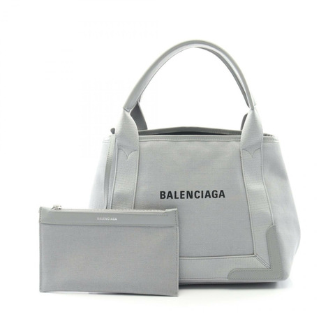 BALENCIAGA 海軍藍 CABAS S 手提包 339933.1108 帆布皮革 灰色 二手 女士