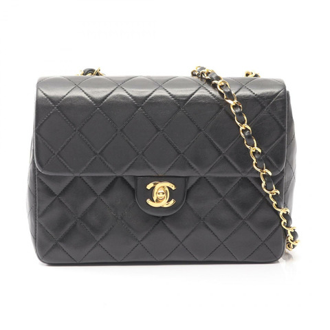 香奈兒 (CHANEL) 迷你絎縫 20 鏈條肩背斜背包，黑色皮革，金色五金，二手 CC