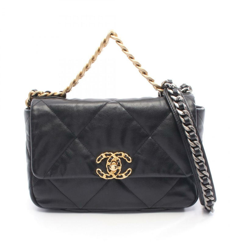 香奈兒 19 dix-neuf Matelasse 鏈條肩背斜背包 黑色皮革 二手 CC-0