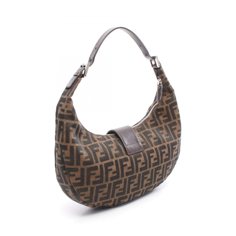 FENDI Zucca 單肩包，帆布皮革，棕色，二手女款-1