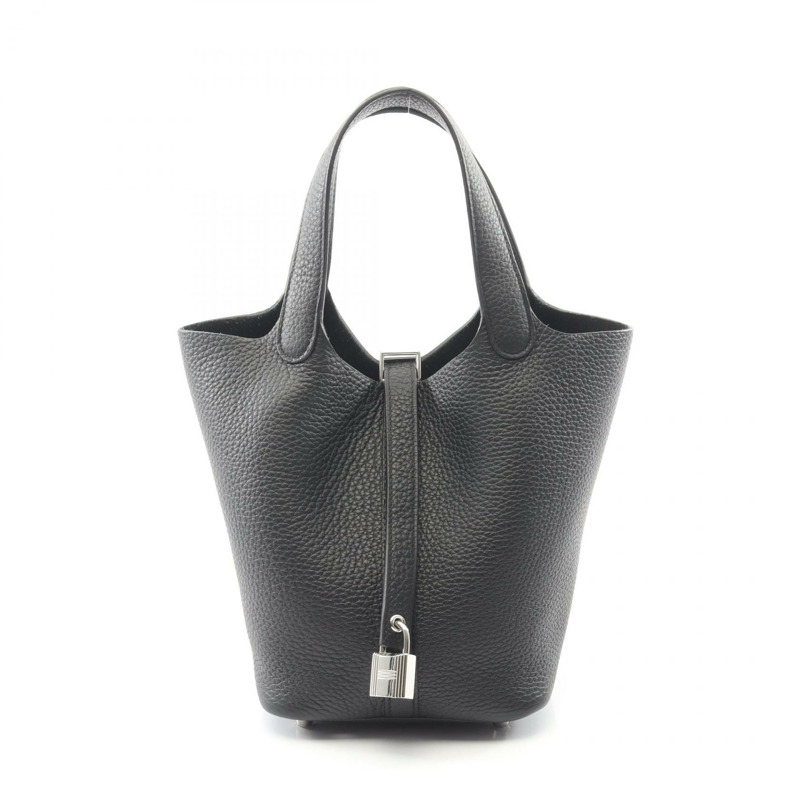 愛馬仕 Picotin Lock PM 手提包 B 056289CK Clemence 皮革黑色 SHW 二手-0