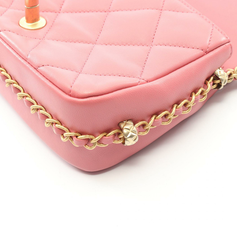 香奈兒 (CHANEL) 絎縫小號鏈條肩背斜背包 AS4263 粉紅羊皮 金色五金-5