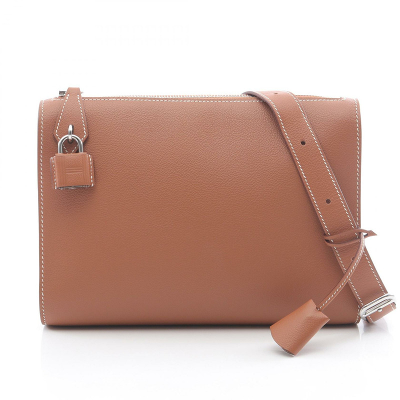 愛馬仕 Bolittle Business 手拿包，Evercolor 皮革，棕色金色，二手，銀色五金配件。-0