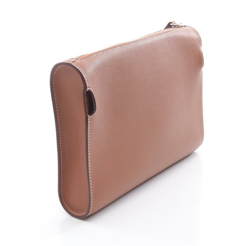 愛馬仕 Bolittle Business 手拿包，Evercolor 皮革，棕色金色，二手，銀色五金配件。-1