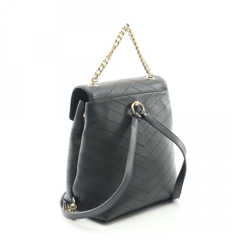 香奈兒 V 字縫鏈條雙肩包，羊皮材質，黑色，金色五金，二手，女士，CC 標誌，Coco Mark-1