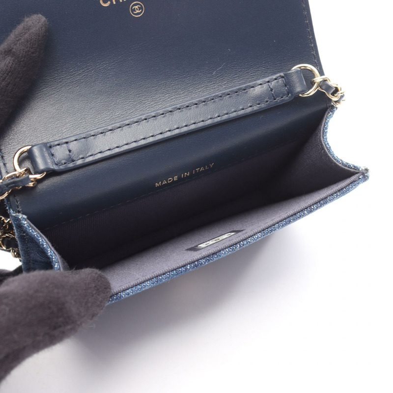 香奈兒 (CHANEL) Matelasse 迷你鏈條肩背包，牛仔皮革，海軍藍，金色五金，二手女款-2