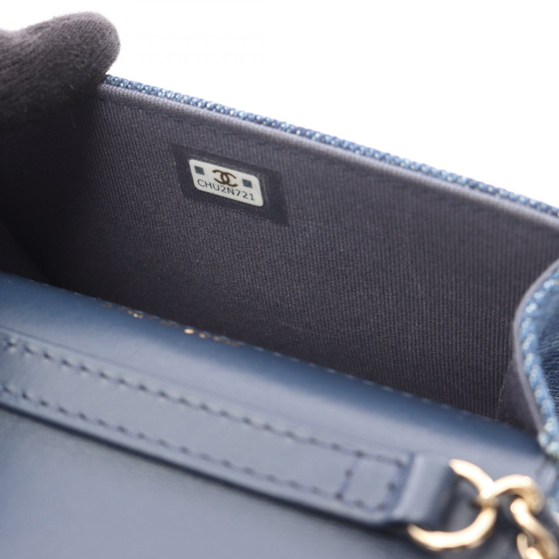 香奈兒 (CHANEL) Matelasse 迷你鏈條肩背包，牛仔皮革，海軍藍，金色五金，二手女款-5
