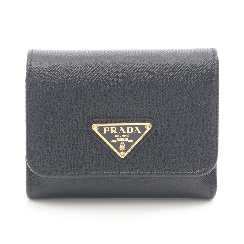 PRADA Saffiano 三角形三折皮夾 1MH044 黑色皮革 二手-0