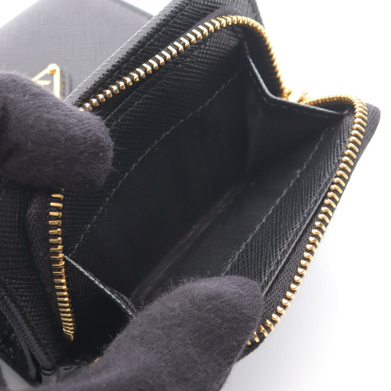 PRADA Saffiano 三角形三折皮夾 1MH044 黑色皮革 二手-3