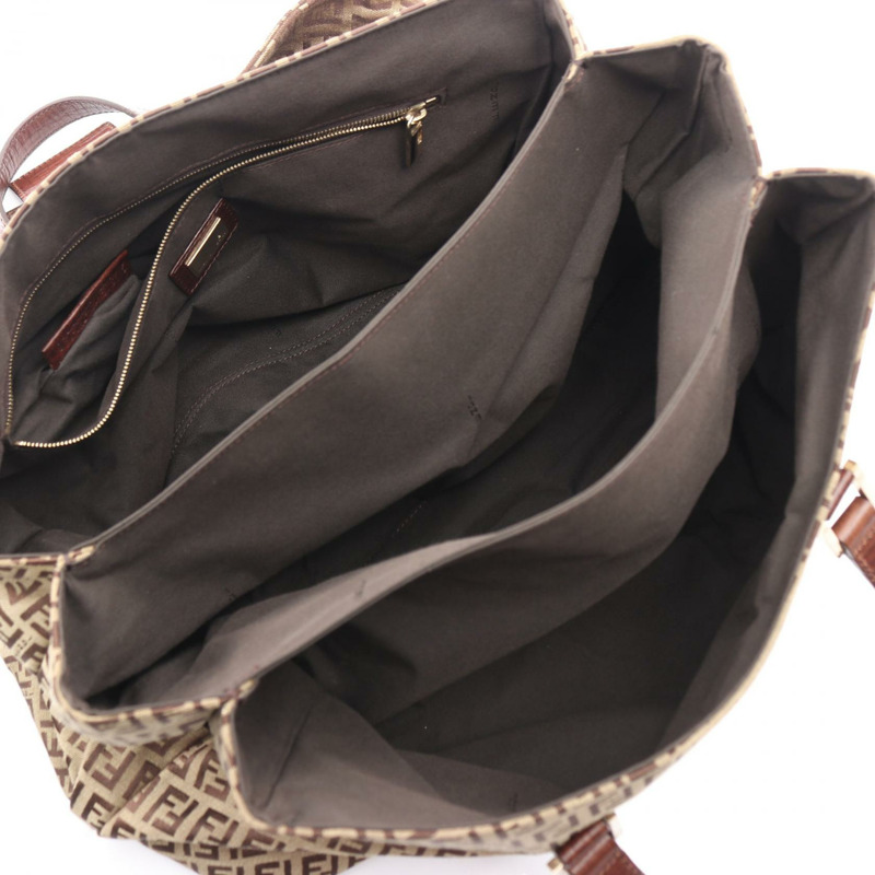 FENDI Zucchino 單肩手提包 8BN188 帆布皮革 米棕色 二手 女士-2