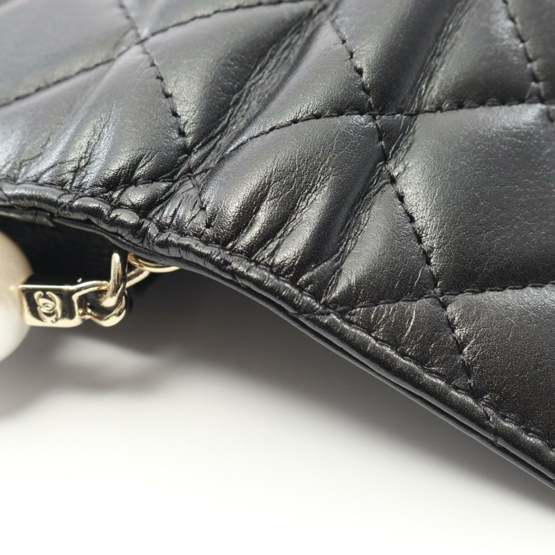 香奈兒 (CHANEL) 絎縫珍珠鏈肩背包迷你皮夾 AP1838 皮革黑色金色五金-5