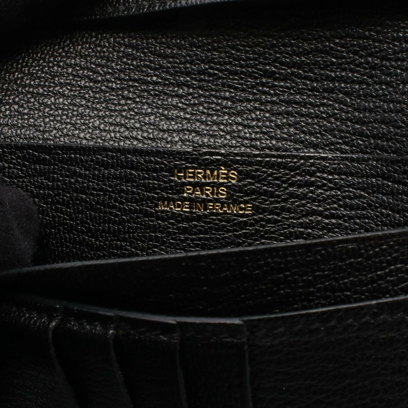 愛馬仕 Bearn Compact 雙折皮夾，C 山羊皮，黑色，金色五金，二手，女士款-4