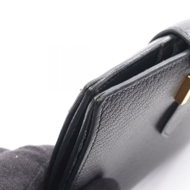 愛馬仕 Bearn Compact 雙折皮夾，C 山羊皮，黑色，金色五金，二手，女士款-7